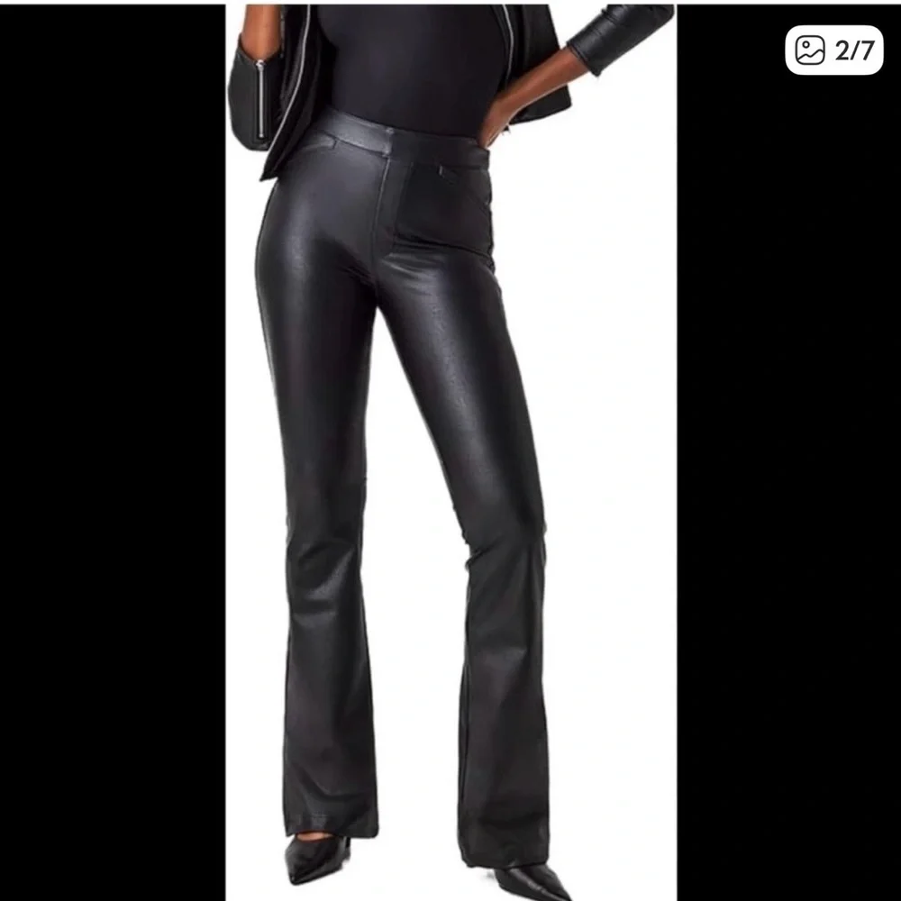 SPANX Black Flare Faux Leather Pants - Picture 2 of 9